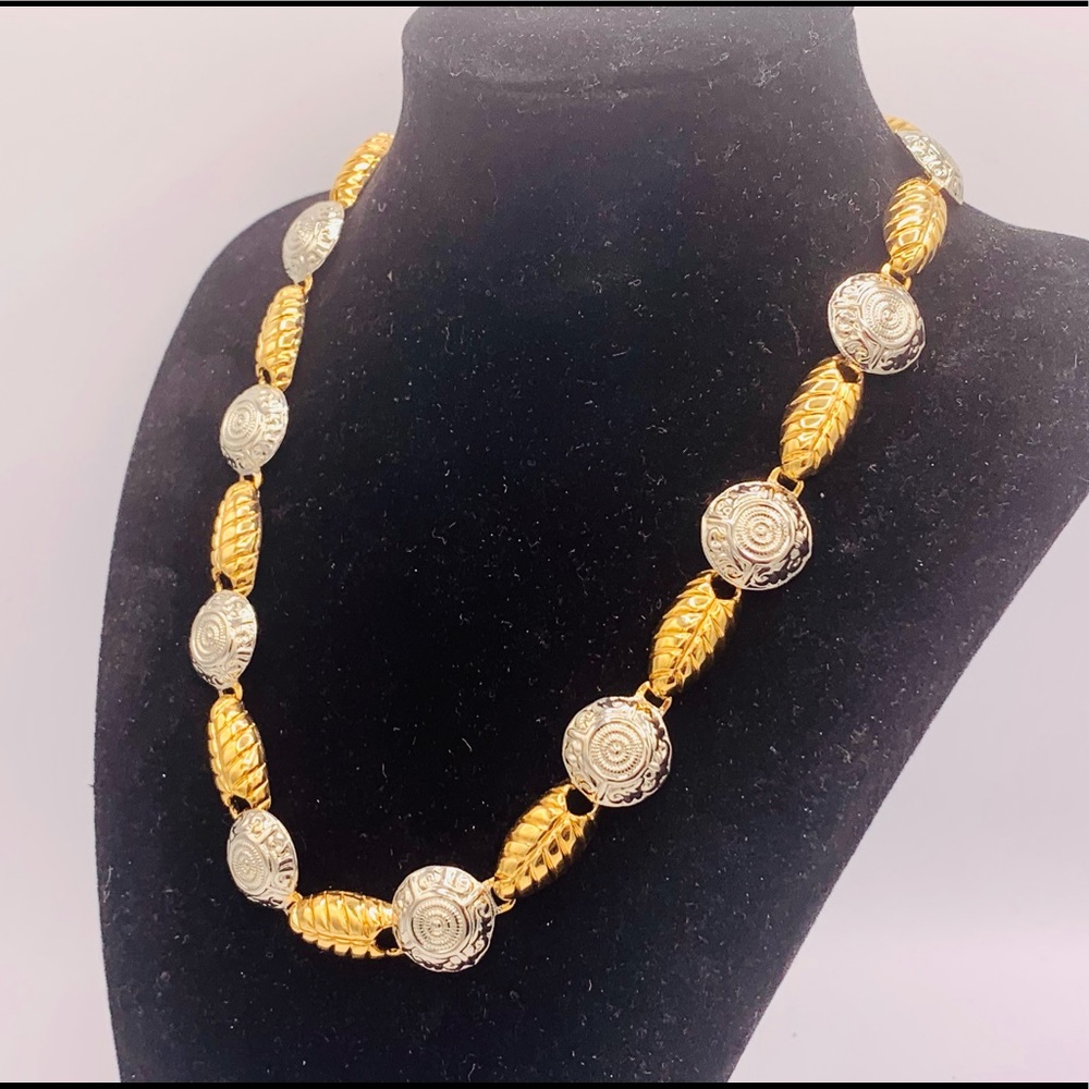 True vintage statement necklace gold silver links